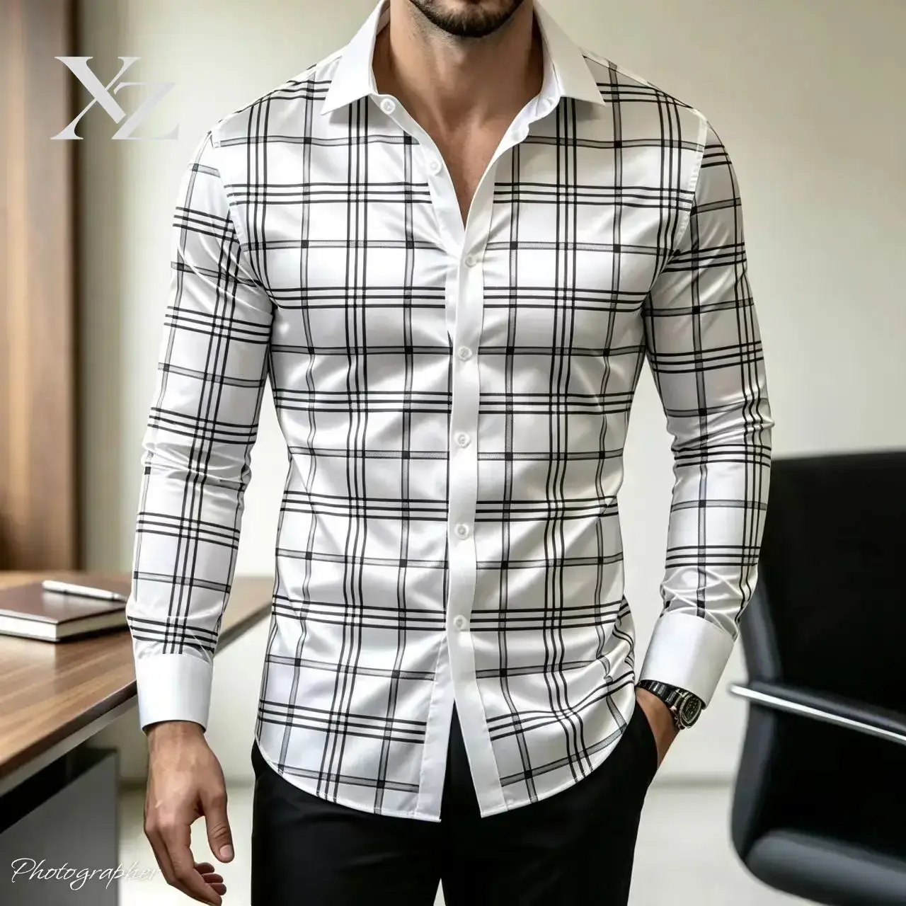 Mens Satin Silk Dress Shirt - Bestseller Herren Slim Fit Langarm Karohemd